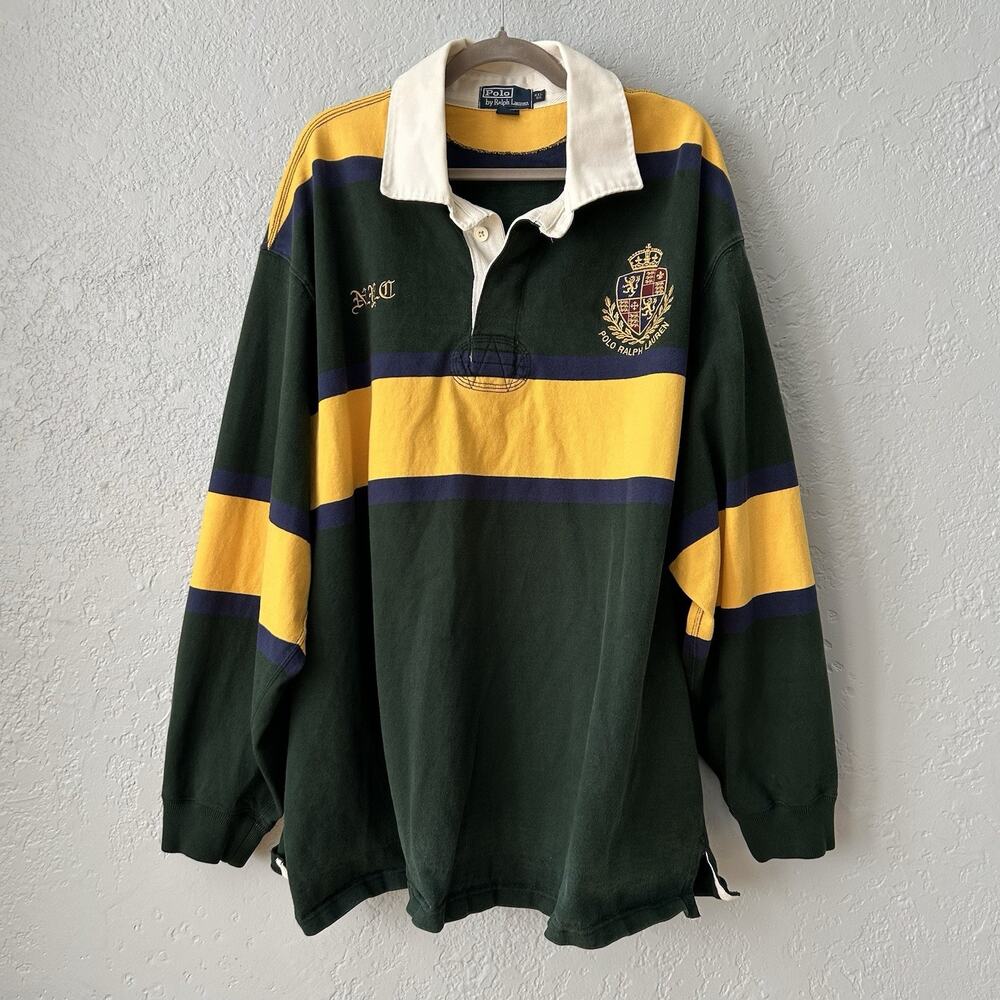 Vintage Polo Ralph Lauren Rugby Shirt 4XL Big Crest Stripe Preppy Streetwear